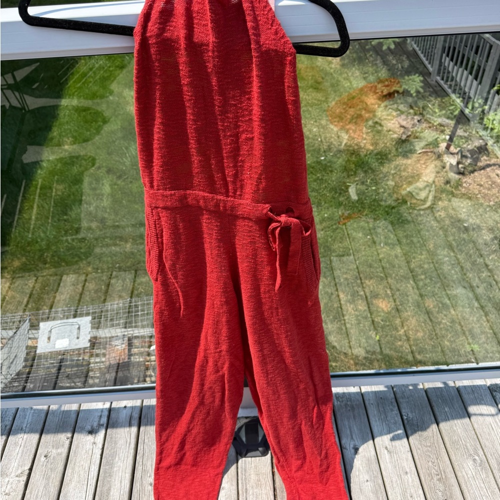 Free People Red Plush Jumpsuit with Relaxed Fit